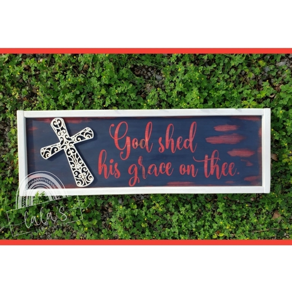 Hand Made Patriotic Wood Sign With Cross